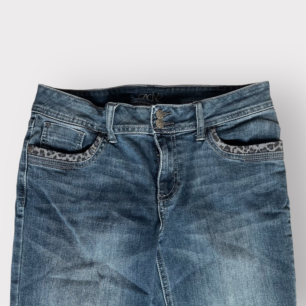 Cache Cheetah Print Lining Embellished Dark Blue … - image 3